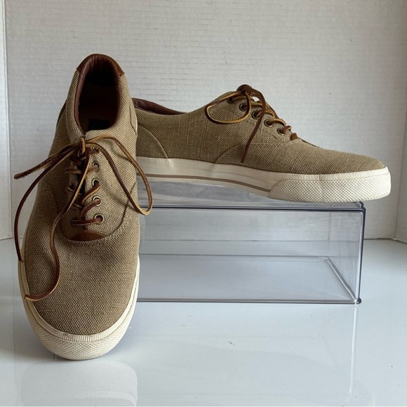 Polo Ralph Lauren Vaughn Beige Canvas & Suede Sneakers Size 10 D - Picture 5 of 11